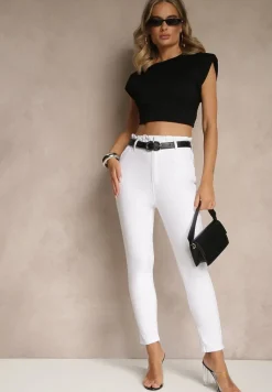 Białe Jeansy z Bawełny Mom Fit High Waist Folima