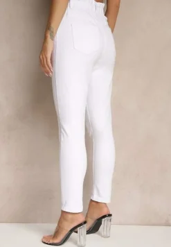 Białe Jeansy z Bawełny Mom Fit High Waist Folima