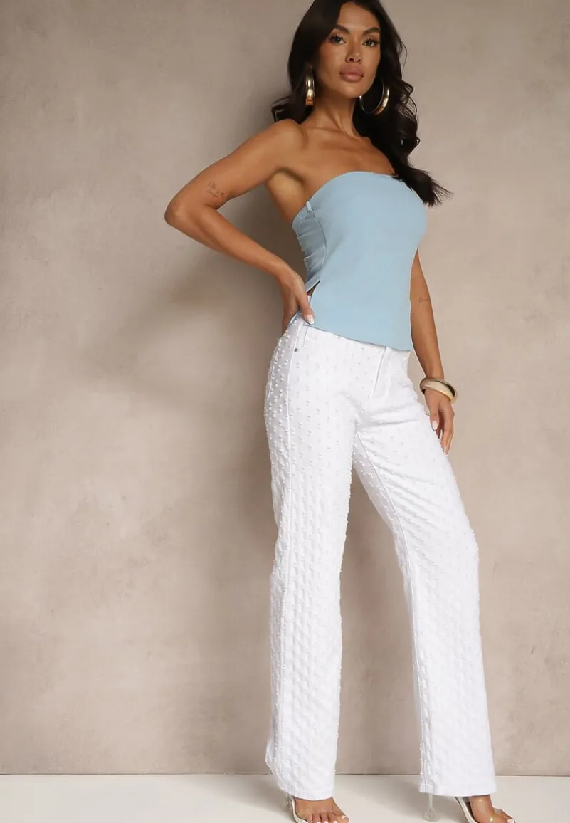 Białe Jeansy z Bawełny Ozdobione Aplikacjami 3D Tilalisse