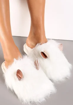 Białe Kapcie Futrzane z Uszkami Ayuvei