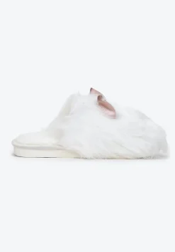 Białe Kapcie Futrzane z Uszkami Ayuvei