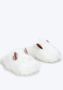 Białe Kapcie Futrzane z Uszkami Ayuvei