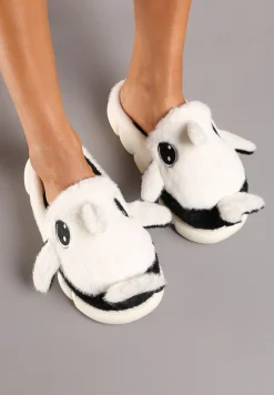 Białe Kapcie na Piankowej Podeszwie Ozdobione Zwierzęcym Motywem Relabira