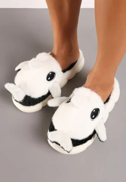 Białe Kapcie na Piankowej Podeszwie Ozdobione Zwierzęcym Motywem Relabira