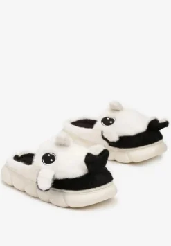 Białe Kapcie na Piankowej Podeszwie Ozdobione Zwierzęcym Motywem Relabira
