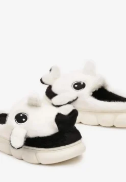 Białe Kapcie na Piankowej Podeszwie Ozdobione Zwierzęcym Motywem Relabira