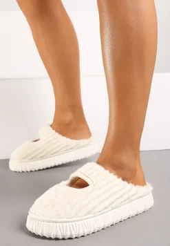 Białe Kapcie Pluszowe z Wycięciem na Nosku Tamiviela