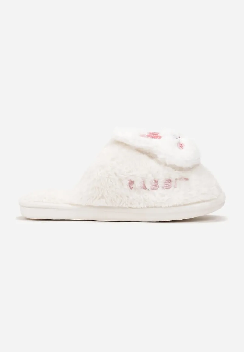 Białe Kapcie z Uroczym Futrzanym Miśkiem Graciete