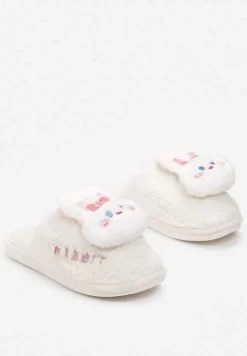 Białe Kapcie z Uroczym Futrzanym Miśkiem Graciete