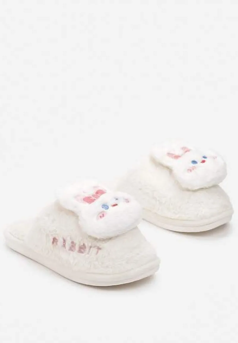 Białe Kapcie z Uroczym Futrzanym Miśkiem Graciete
