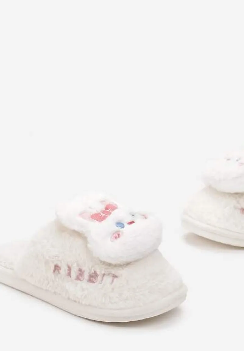Białe Kapcie z Uroczym Futrzanym Miśkiem Graciete
