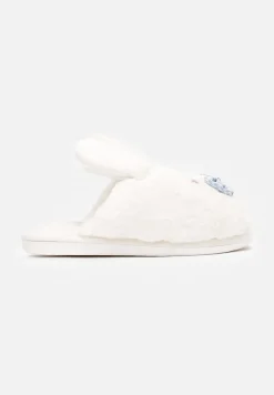 Białe Kapcie ze Sztucznego Futerka i Króliczymi Uszami i Kokardą Temiha