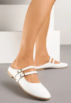 Białe Klapki Balerinki Ozdobione Paseczkami Davissae