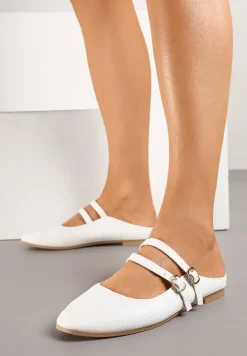 Białe Klapki Balerinki Ozdobione Paseczkami Davissae