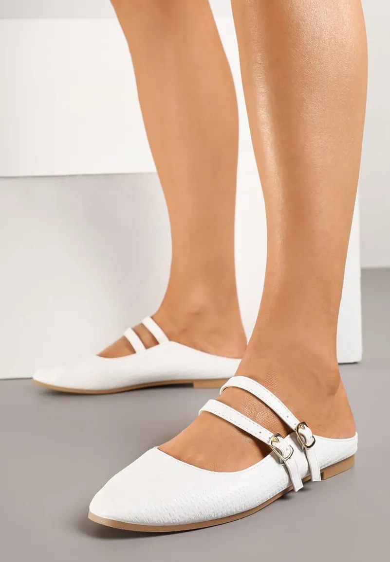 Białe Klapki Balerinki Ozdobione Paseczkami Davissae