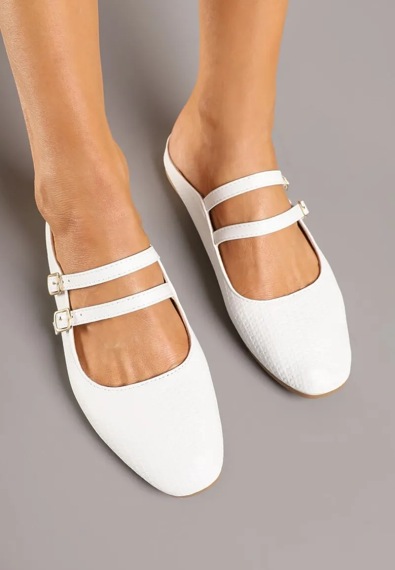 Białe Klapki Balerinki Ozdobione Paseczkami Davissae