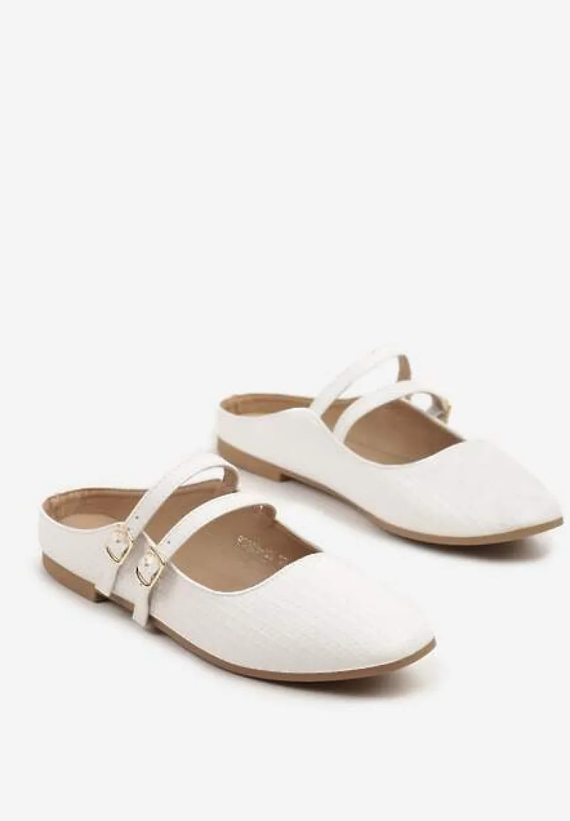 Białe Klapki Balerinki Ozdobione Paseczkami Davissae