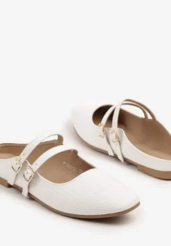 Białe Klapki Balerinki Ozdobione Paseczkami Davissae