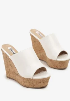 Białe Klapki na Platformie i Koturnie Glesana