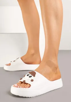 Białe Klapki na Platformie z Ozdobą 3D Ulandelis