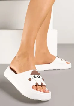Białe Klapki na Platformie z Ozdobą 3D Ulandelis