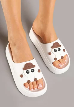 Białe Klapki na Platformie z Ozdobą 3D Ulandelis