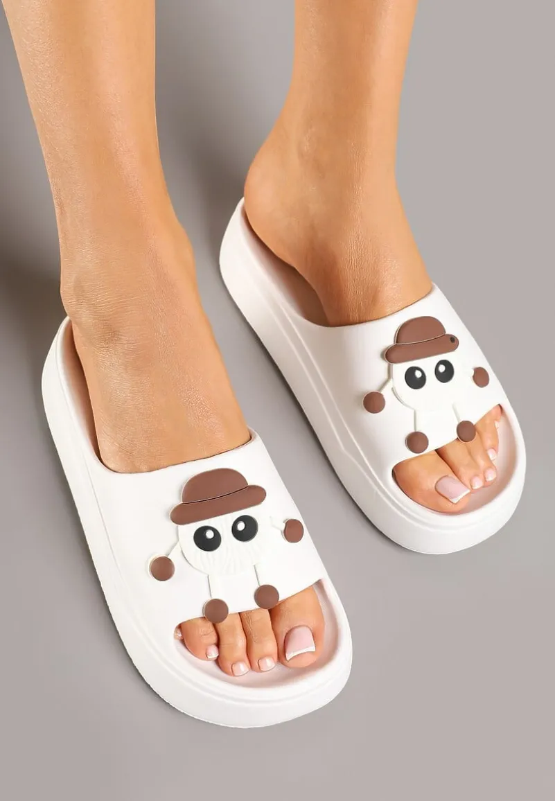 Białe Klapki na Platformie z Ozdobą 3D Ulandelis