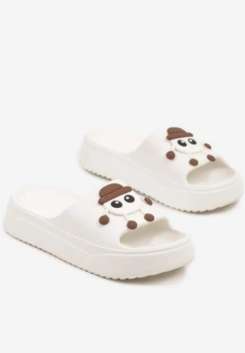 Białe Klapki na Platformie z Ozdobą 3D Ulandelis