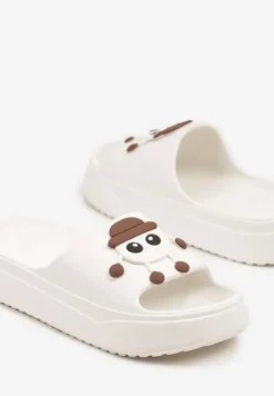 Białe Klapki na Platformie z Ozdobą 3D Ulandelis