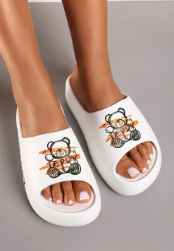 Białe Klapki na Platformie z Pianki z Nadrukiem Misia Nelorea