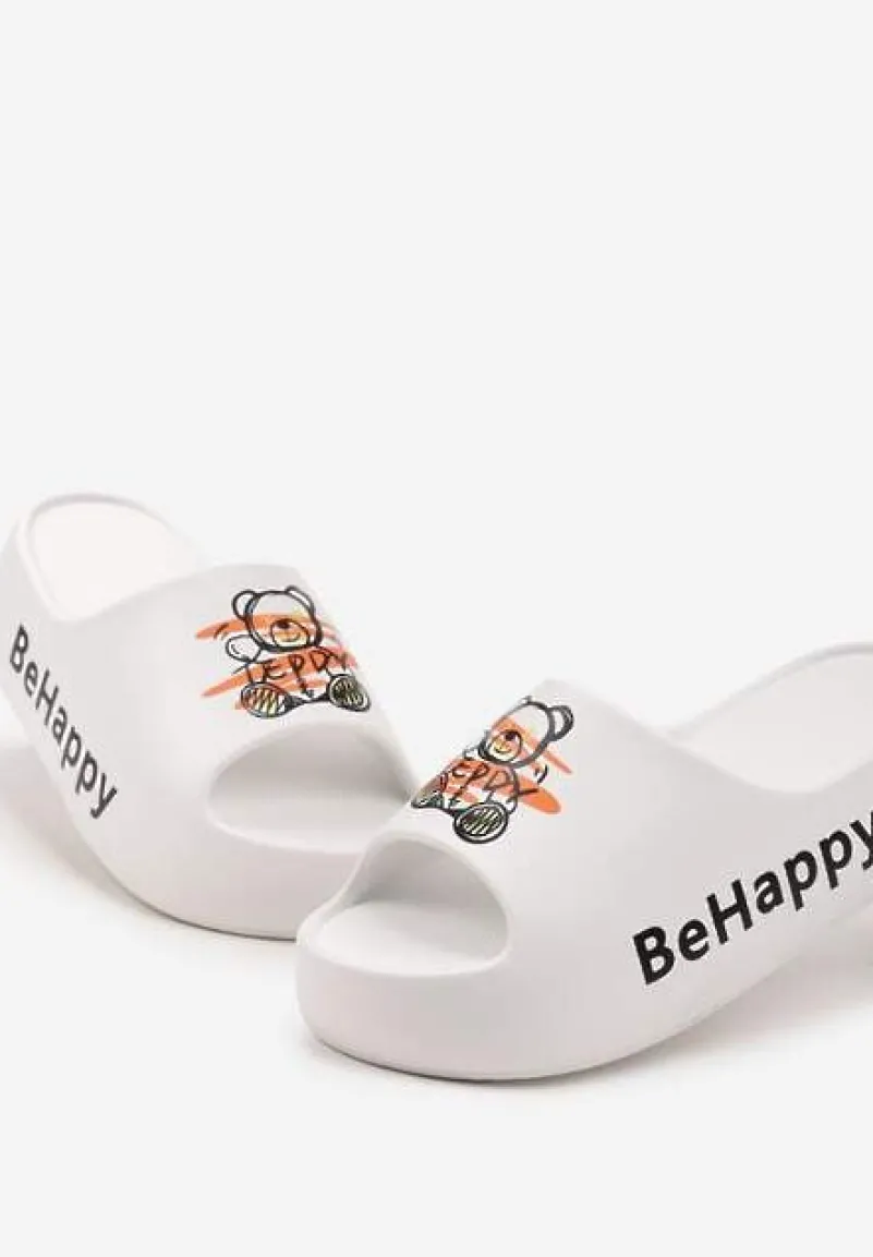 Białe Klapki na Platformie z Pianki z Nadrukiem Misia Nelorea