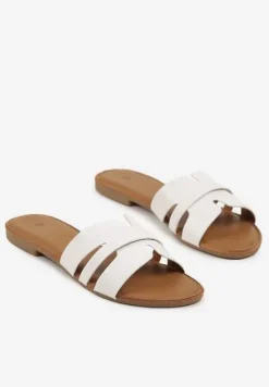 Białe Klapki Ozdobione Geometryczną Cholewką Natiane