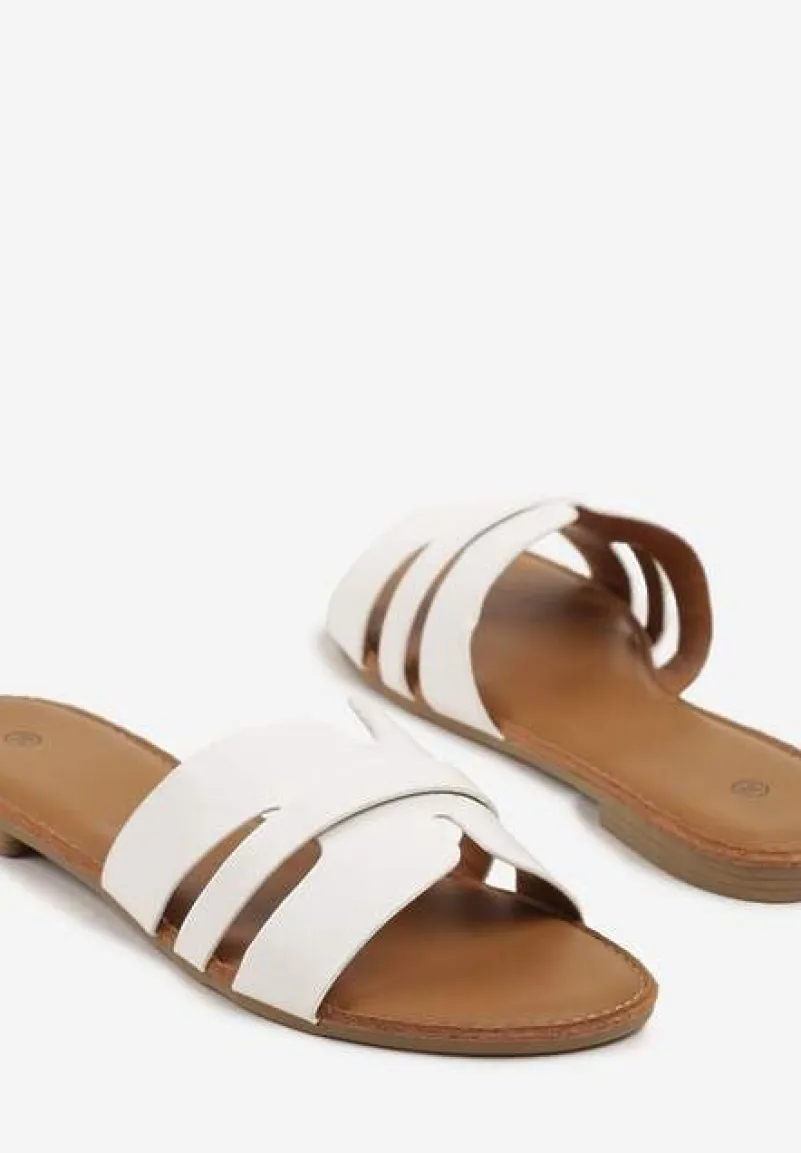 Białe Klapki Ozdobione Geometryczną Cholewką Natiane