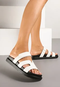 Białe Klapki Typu Gladiatorki z Paskiem na Rzep Nonwen