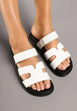 Białe Klapki Typu Gladiatorki z Paskiem na Rzep Nonwen