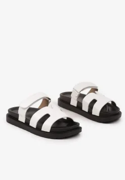 Białe Klapki Typu Gladiatorki z Paskiem na Rzep Nonwen
