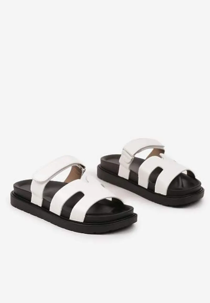 Białe Klapki Typu Gladiatorki z Paskiem na Rzep Nonwen
