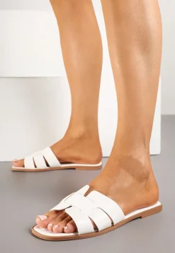 Białe Klapki z Geometryczną Cholewką Pollevela