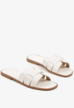 Białe Klapki z Geometryczną Cholewką Pollevela