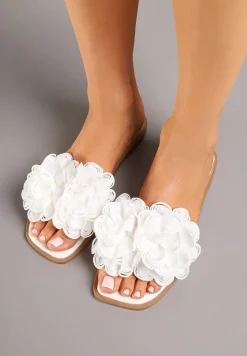 Białe Klapki z Kwiatami 3D Fevionne