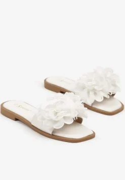 Białe Klapki z Kwiatami 3D Fevionne