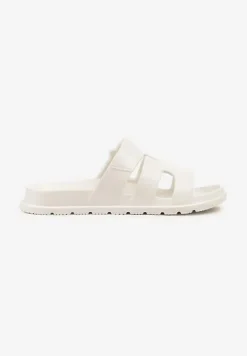 Białe Klapki z Pianki Zdobione Geometrycznymi Wycięciami Flenirae