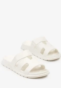 Białe Klapki z Pianki Zdobione Geometrycznymi Wycięciami Flenirae