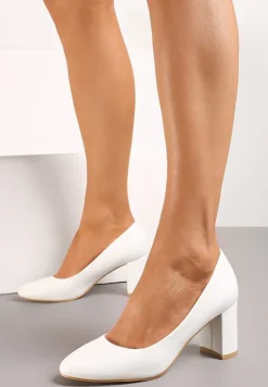 Białe Klasyczne Czółenka na Słupku z Okrągłym Noskiem Bleana