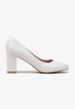 Białe Klasyczne Czółenka na Słupku z Okrągłym Noskiem Bleana