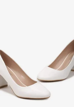 Białe Klasyczne Czółenka na Słupku z Okrągłym Noskiem Bleana