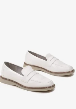 Białe Klasyczne Mokasyny Ozdobione Wstawką i Przeszyciem Berdafa