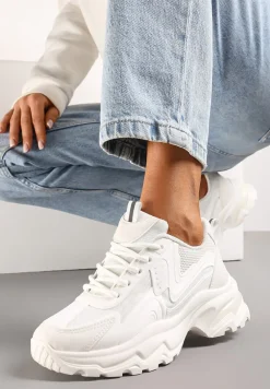 Białe Klasyczne Sneakersy Sznurowane na Niskiej Platformie Lenivia