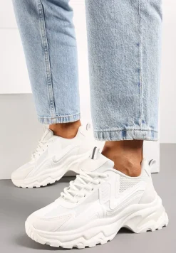 Białe Klasyczne Sneakersy Sznurowane na Niskiej Platformie Lenivia