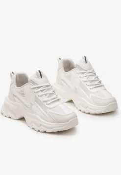 Białe Klasyczne Sneakersy Sznurowane na Niskiej Platformie Lenivia